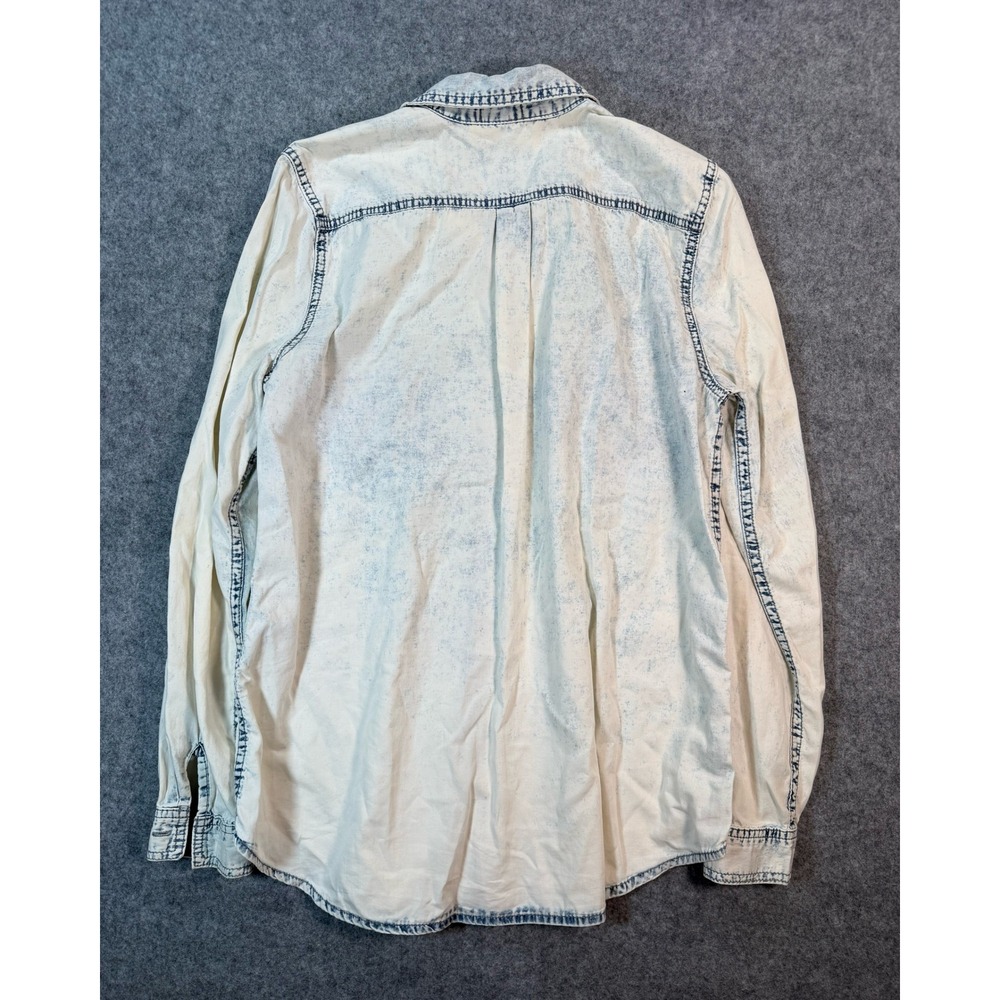 Wet Seal Womens Acid Wash Denim Button Down Shirt Y2K Blue White Cotton Large - Picture 7 of 7
